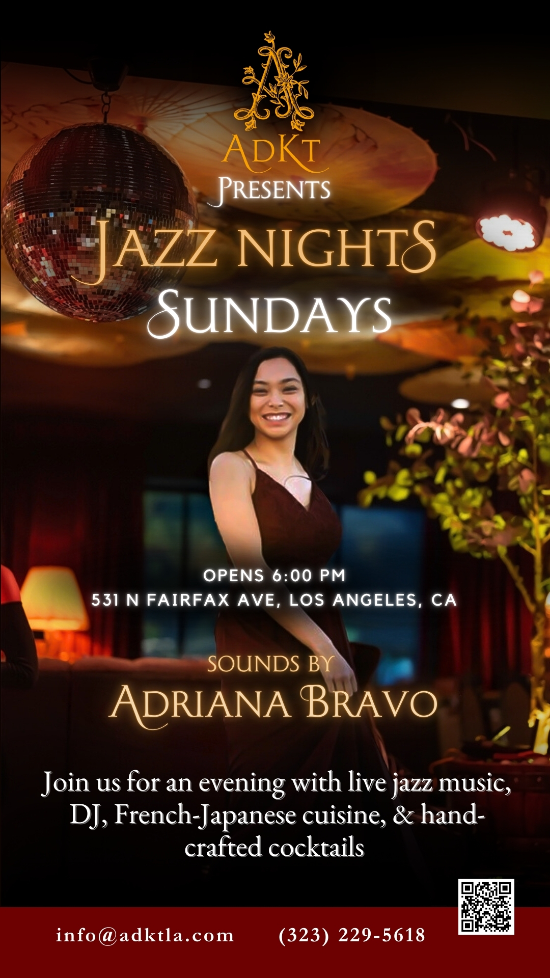 ADKT experience on Sundays, Jazz Night Adriana Bravo