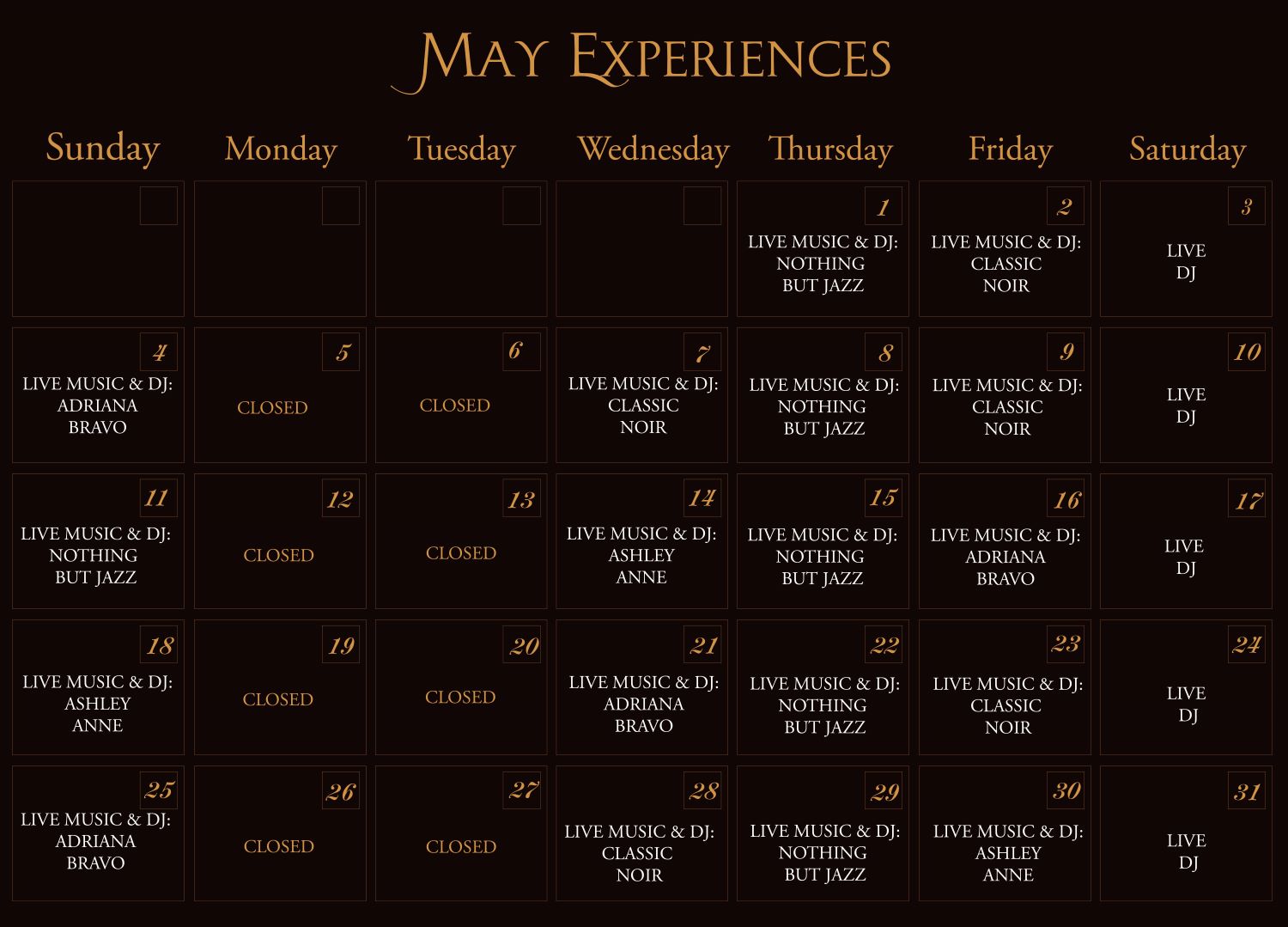 ADKT experiences calendar, ADKT events for January, ADKT January experiences