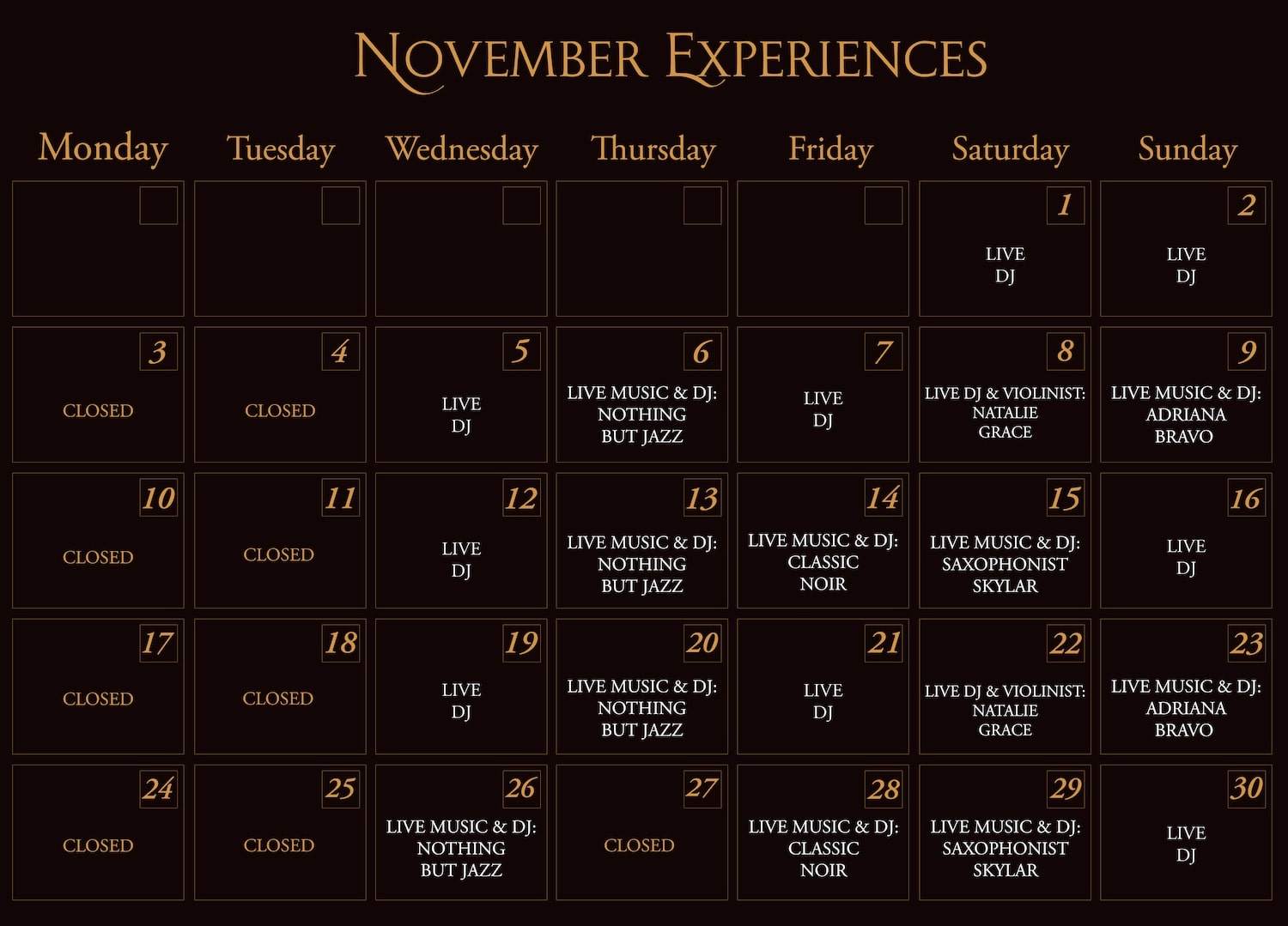 ADKT experiences calendar, ADKT events for January, ADKT January experiences